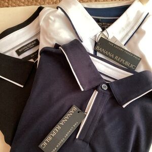 New w Tag: Set of Three Banana Republic Lux Slim Fit Polos. Size Large